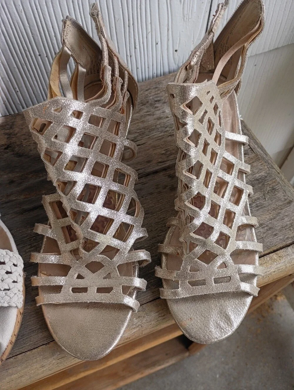 Women's Wedge Sandals Trio(3pr) - Black, Beige, Metallic Gold